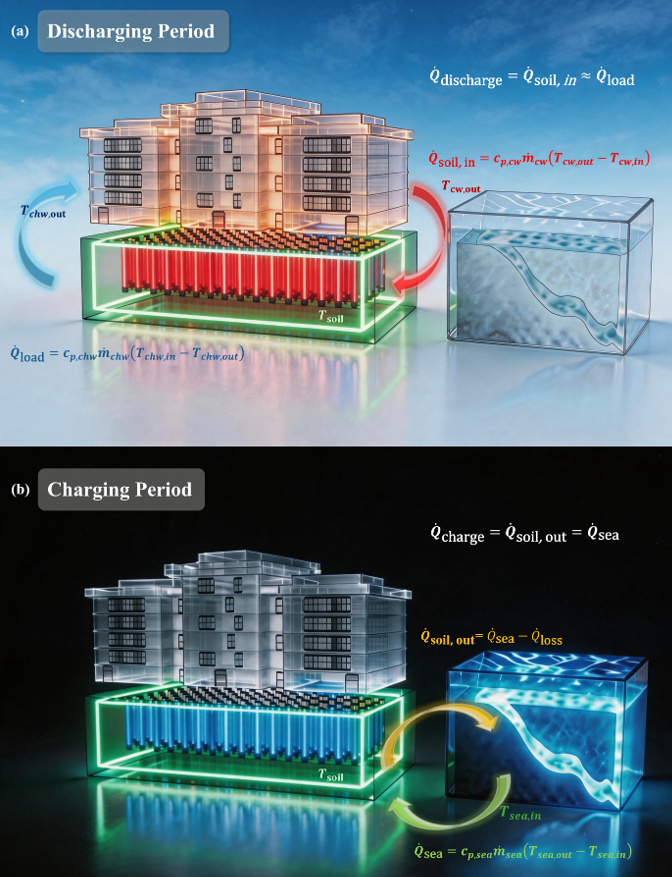 Seawater-driven energy pile for thermal storage and sustainable cooling in tropical coastal regions: A soil thermal battery framework